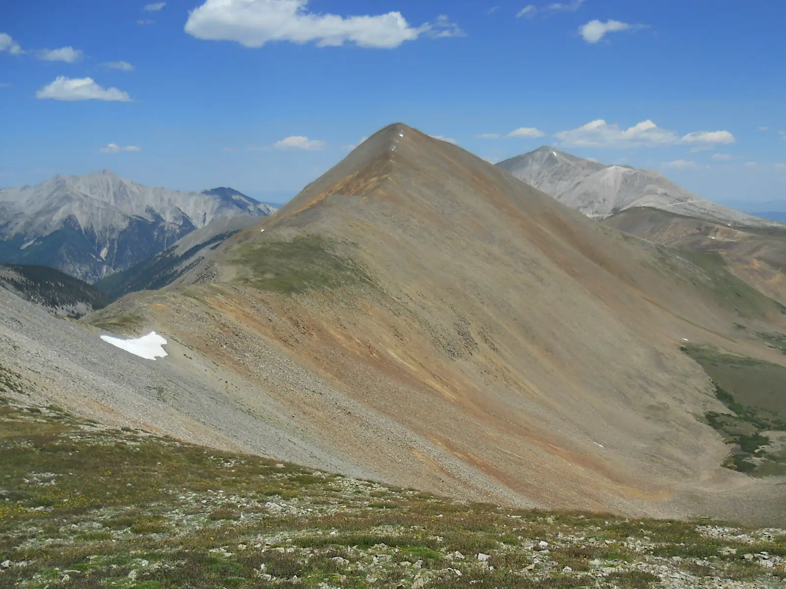 Cronin Peak as viewed from the southwest. At an elevation of 13,870 ft (4,228 m), this peak is the 75th highest summit i