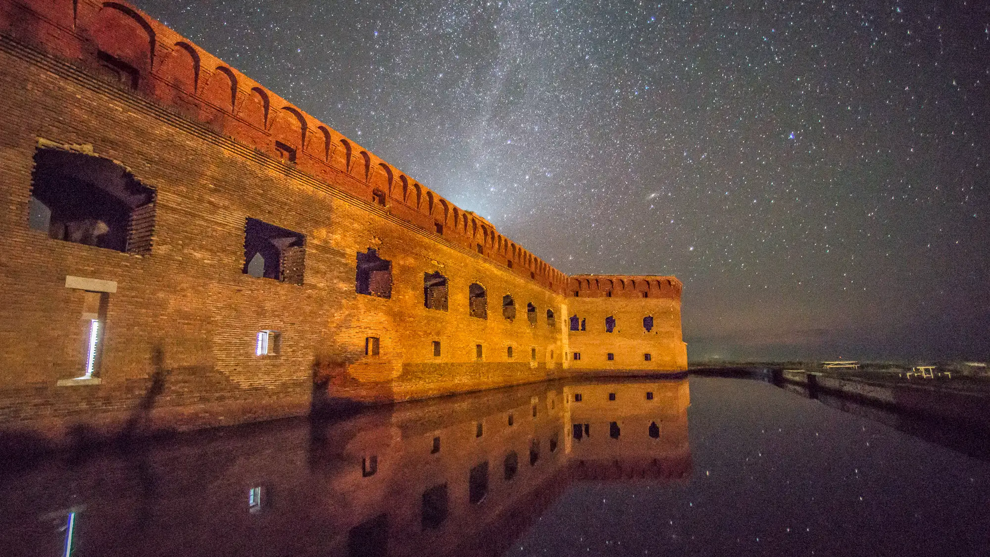A few of the stars at night with a view of Fort Jefferson.