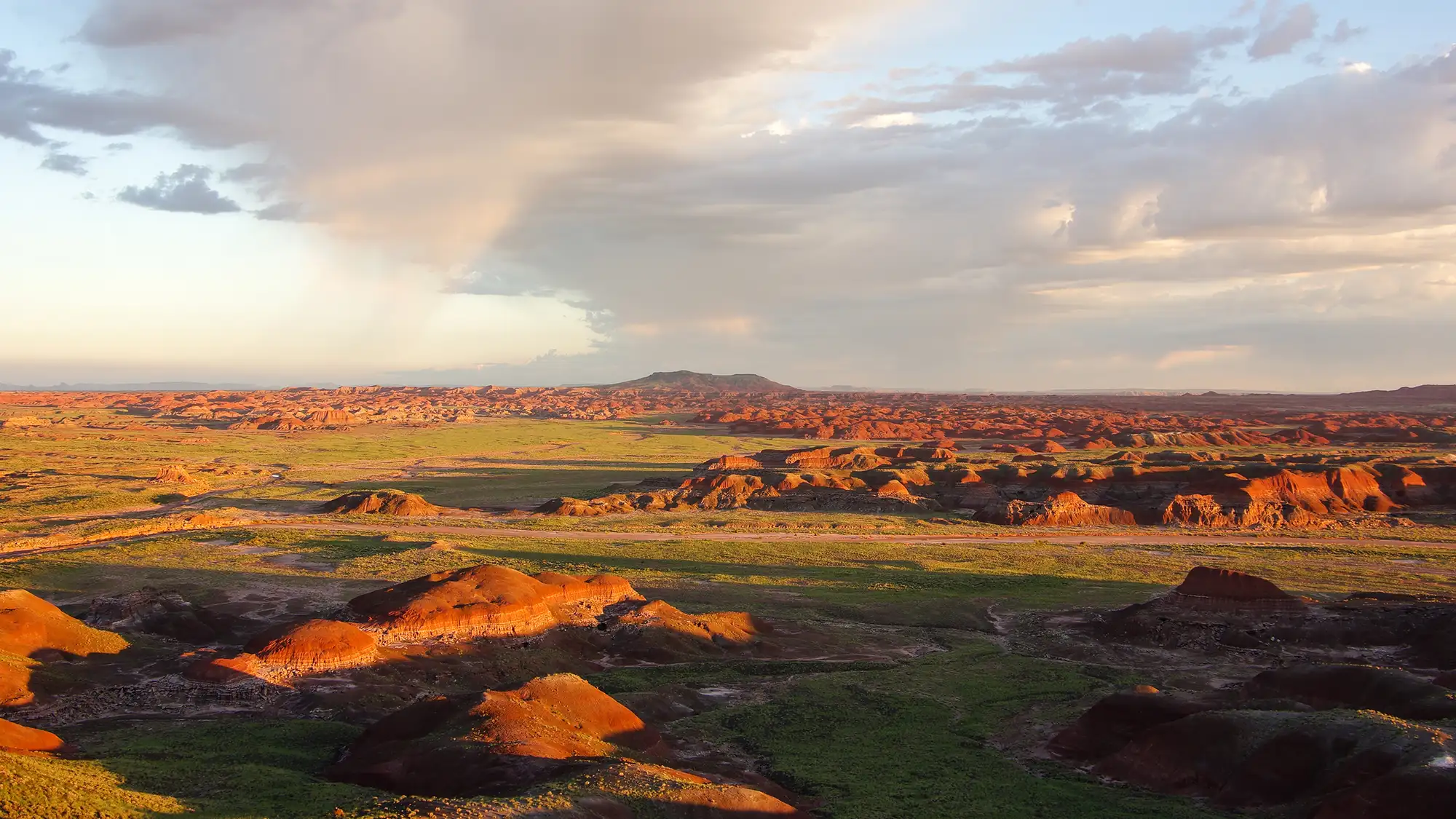Sunlit Painted Desert hills of the Petrified Forest National Wilderness Area